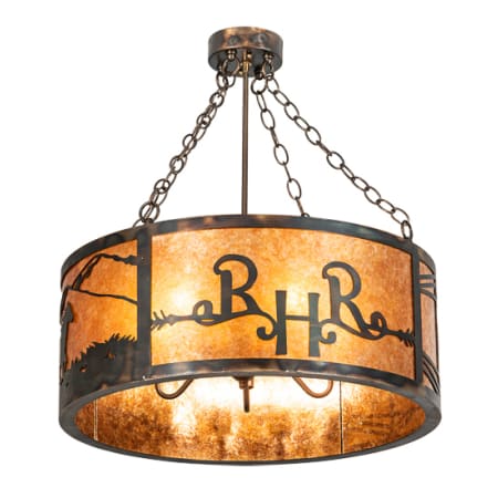Meyda Tiffany Ridin Hy 5 Light 26" Tall Semi-Flush Drum Ceiling Fixture - Dark Burnished Antique Copper Finish Dark Burnished Antique Copper