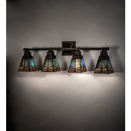 Meyda Tiffany Prairie Dragonfly 4 Light 37" Wide Vanity Light Mahogany Bronze