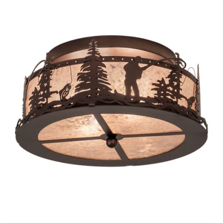 Meyda Tiffany Fly Fishing Creek 2 Light 16" Wide Semi-Flush Drum Ceiling Fixture - Mahogany Bronze Finish Mahogany Bronze