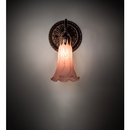 Meyda Tiffany Pink Pond Lily 10" Tall Wall Sconce with Shade Mahogany Bronze