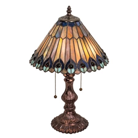 Meyda Tiffany Tiffany Jeweled Peacock 2 Light 19" Tall Buffet Table Lamp Mahogany Bronze