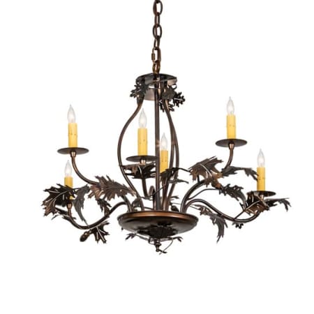 Meyda Tiffany Oak Leaf and Acorn 6 Light 28" Wide Taper Candle Style Chandelier Antique Copper
