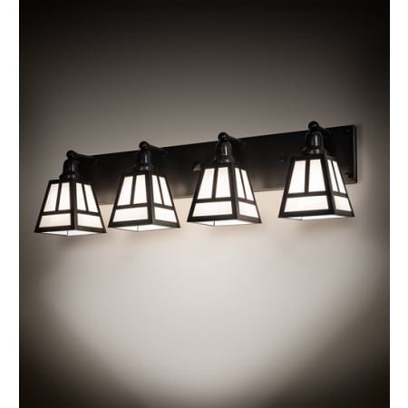 Meyda Tiffany T Mission 4 Light 36" Wide Hand Crafted Vanity Light with Shades Craftsman Brown