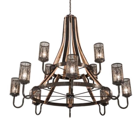 Meyda Tiffany Barrel Stave 12 Light 66" Wide Ring Chandelier Natural Wood / Timeless Bronze