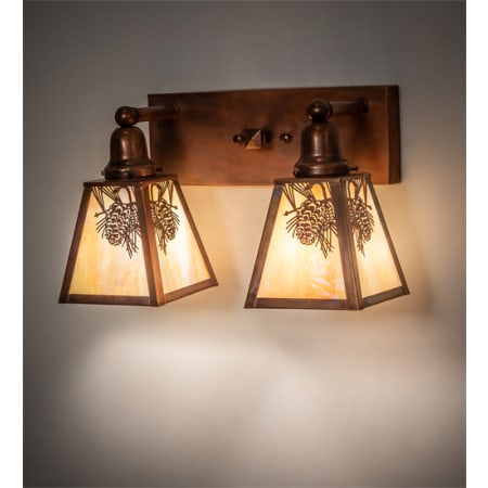 Meyda Tiffany Winter Pine 2 Light 17" Wide Vanity Light with Shades Vintage Copper