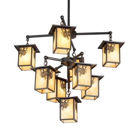 Meyda Tiffany Seneca Winter Pine 9 Light 34" Wide Chandelier Craftsman Brown