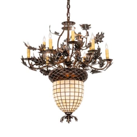 Meyda Tiffany Oak Leaf and Acorn 10 Light 34" Wide Taper Candle Style Chandelier Antique Copper