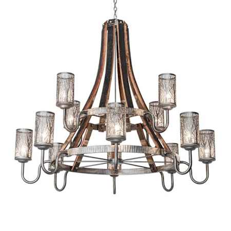 Meyda Tiffany Barrel Stave 12 Light 61" Wide Ring Chandelier Steel / Natural Wood
