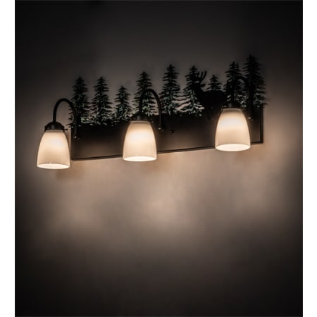 Meyda Tiffany Deer 3 Light 27" Wide Vanity Light Textured Black / Green