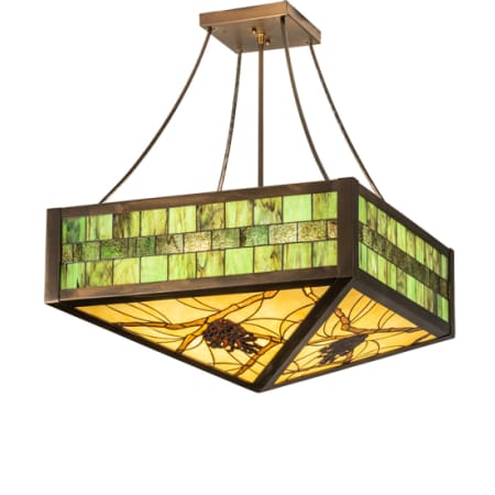 Meyda Tiffany Pinecone 4 Light 33" Wide Semi-Flush Ceiling Fixture Mahogany Bronze
