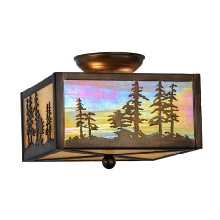 Meyda Tiffany Tall Pines 2 Light 14" Wide Semi-Flush Square Ceiling Fixture - Antique Copper Finish Antique Copper