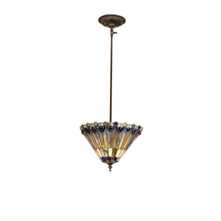 Meyda Tiffany 12" W Tiffany Jeweled Peacock Semi-Flushmount Ceiling Fixture Green / Blue Purple