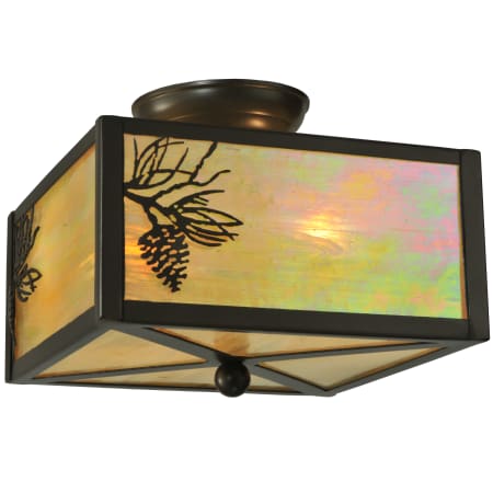 Meyda Tiffany 10" Square Balsam Pine Flush Mount Ceiling Fixture Timeless Bronze
