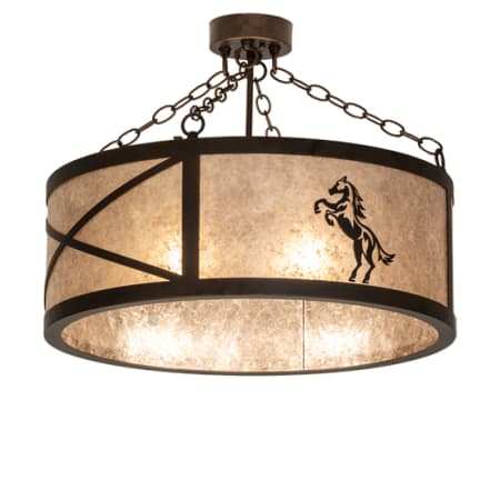 Meyda Tiffany Black Stallion 4 Light 24" Wide Semi-Flush Drum Ceiling Fixture Mahogany Bronze
