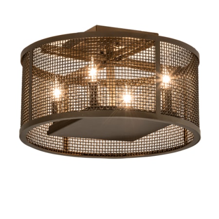 Meyda Tiffany Cilindro Rame 4 Light 15" Wide Semi-Flush Drum Ceiling Fixture - Brown Metallic Finish Brown Metallic