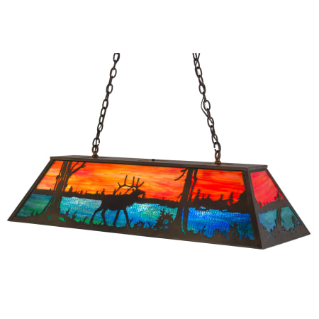 Meyda Tiffany Elk at Lake 9 Light 48" Wide Billiard Chandelier with Multi-colored Glass Shade Antique Copper