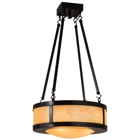 Meyda Tiffany Pomona 4 Light 18" Wide Semi-Flush Drum Ceiling Fixture with Iridized Glass Shade - Craftsman Brown Finish Craftsman Brown