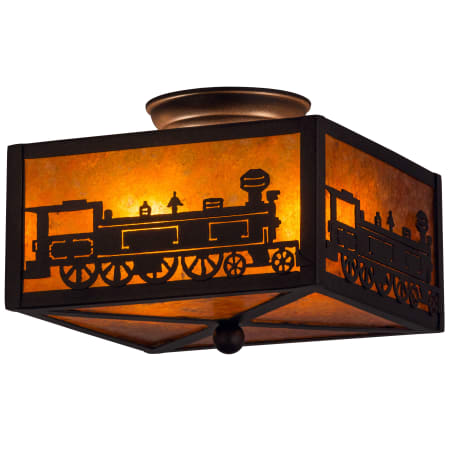 Meyda Tiffany Train 2 Light 14-1/2" Wide Flush Mount Ceiling Fixture with Brown Mica Shade Timeless Bronze