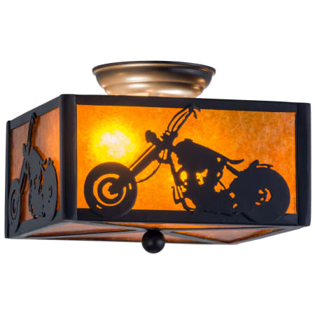 Meyda Tiffany Motorcycle 2 Light 14-1/2" Wide Flush Mount Ceiling Fixture with Brown Mica Shade Timeless Bronze