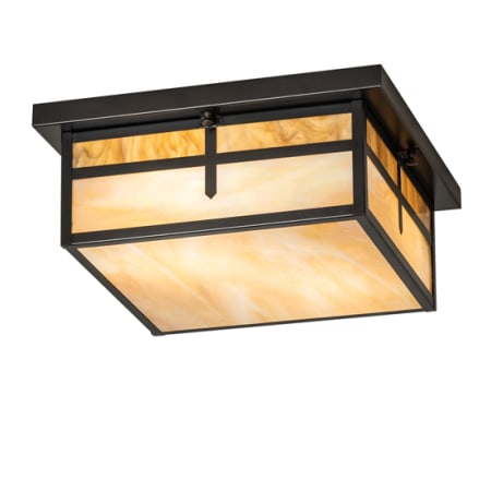 Meyda Tiffany Hyde Park "T" Mission 2 Light 21" Wide Flush Mount Square Ceiling Fixture - Craftsman Brown Finish Craftsman Brown