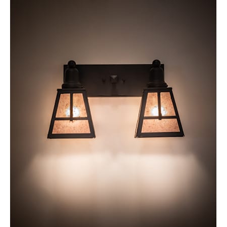 Meyda Tiffany T Mission 2 Light 17" Wide Hand Crafted Vanity Light with Shades Costello Black / Rubbed Iron