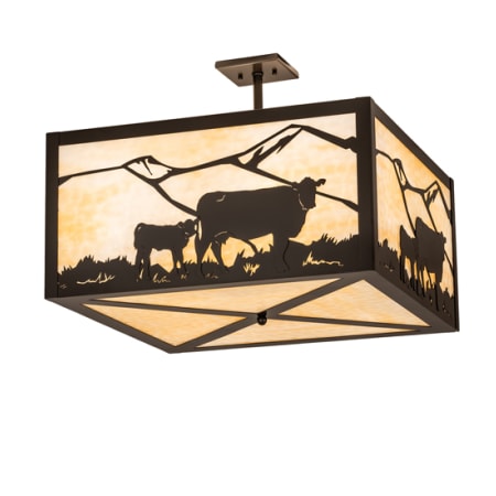Meyda Tiffany Calf and Cow 4 Light 34" Wide Semi-Flush Square Ceiling Fixture Timeless Bronze