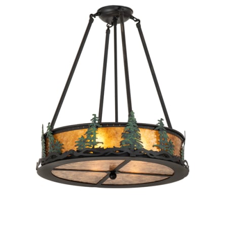 Meyda Tiffany Tall Pines 4 Light 20" Wide Semi-Flush Drum Ceiling Fixture Textured Black