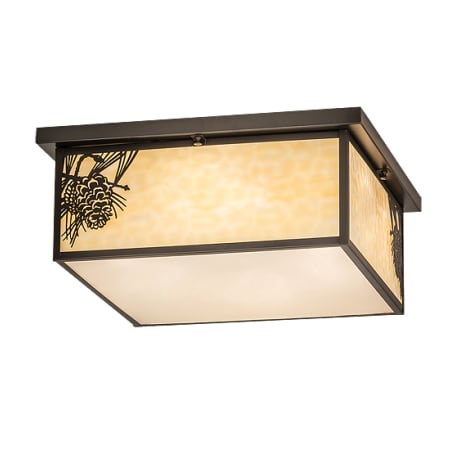 Meyda Tiffany Hyde Park Winter Pine 6 Light 29" Wide Flush Mount Square Ceiling Fixture Craftsman Brown