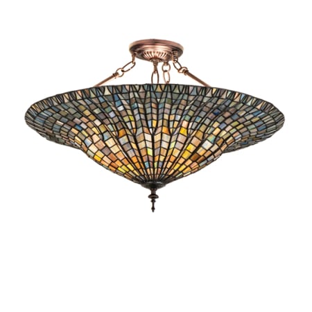 Meyda Tiffany Tiffany Lotus Leaf 3 Light 25" Wide Semi-Flush Bowl Ceiling Fixture Mahogany Bronze