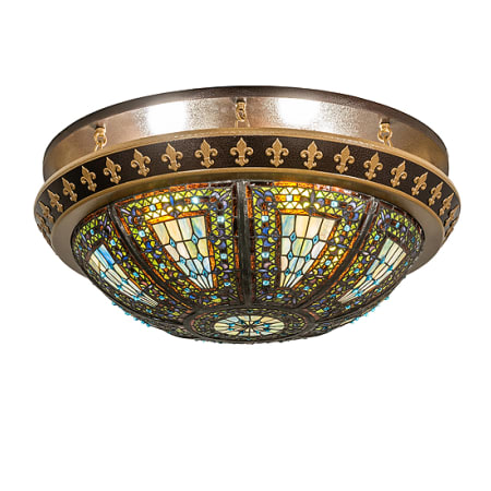 Meyda Tiffany Fleur-de-lis 4 Light 28" Wide Semi-Flush Bowl Ceiling Fixture - Copper Vein / Antique Gold Finish Copper Vein / Antique Gold