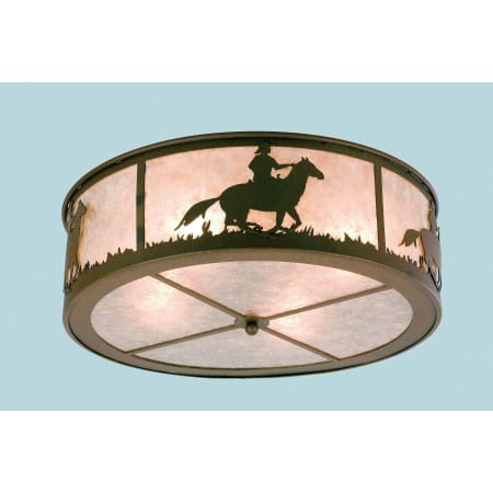 Meyda Tiffany Cowboy and Steer 4 Light 22" Wide Flush Mount Drum Ceiling Fixture with Silver Mica Shade Rust
