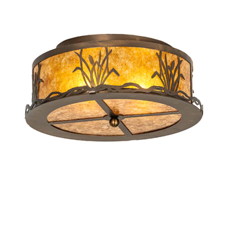 Meyda Tiffany Reeds and Cattails 2 Light 16" Wide Semi-Flush Drum Ceiling Fixture with Amber Mica Shade Antique Copper