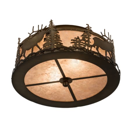 Meyda Tiffany Elk at Dusk 2 Light 16" Wide Semi-Flush Drum Ceiling Fixture Antique Copper