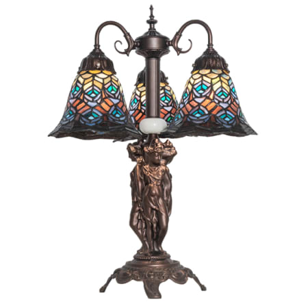 Meyda Tiffany Tiffany Peacock Feather 3 Light 23" Tall Buffet Table Lamp Mahogany Bronze