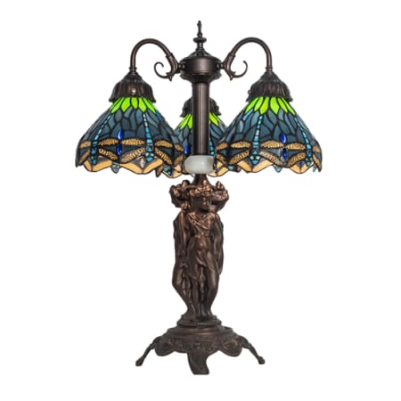 Meyda Tiffany Tiffany Hanginghead Dragonfly 3 Light 23" Tall Buffet Table Lamp Mahogany Bronze