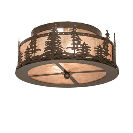 Meyda Tiffany Tall Pines 2 Light 16" Wide Semi-Flush Drum Ceiling Fixture with Silver Mica Shade - Timeless Bronze Finish Timeless Bronze