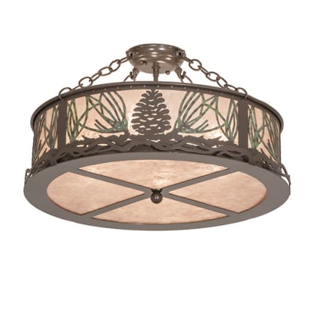 Meyda Tiffany Mountain Pine 4 Light 23" Wide Semi-Flush Drum Ceiling Fixture - Timeless Bronze Finish Timeless Bronze