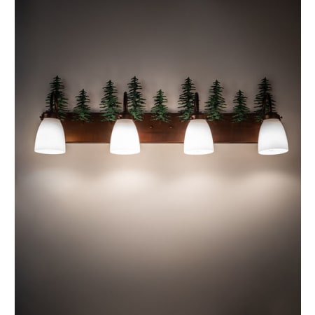 Meyda Tiffany Tall Pines 4 Light 34" Wide Vanity Light Vintage Copper / Green
