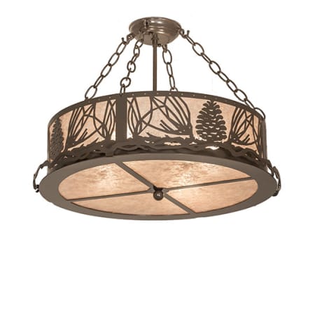Meyda Tiffany Mountain Pine 4 Light 22" Wide Semi-Flush Drum Ceiling Fixture with Silver Mica Shade - Timeless Bronze Finish Timeless Bronze