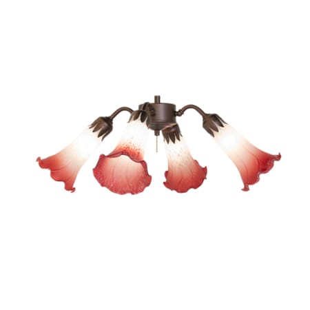 Meyda Tiffany Pink/White Tiffany Pond Lily 19" Wide 4 Light Ceiling Fan Light Kit Mahogany Bronze
