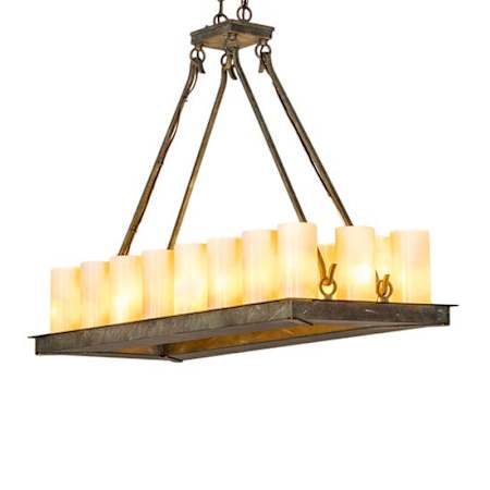 Meyda Tiffany Long Loxley 18 Light 39" Wide Linear Chandelier Verdigris