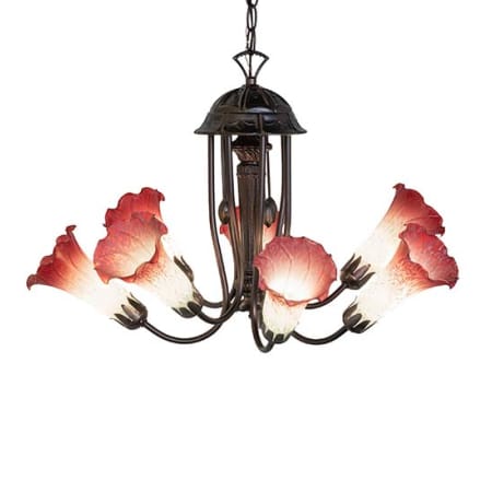 Meyda Tiffany Pink/White Tiffany 7 Light 24" Wide Chandelier Mahogany Bronze