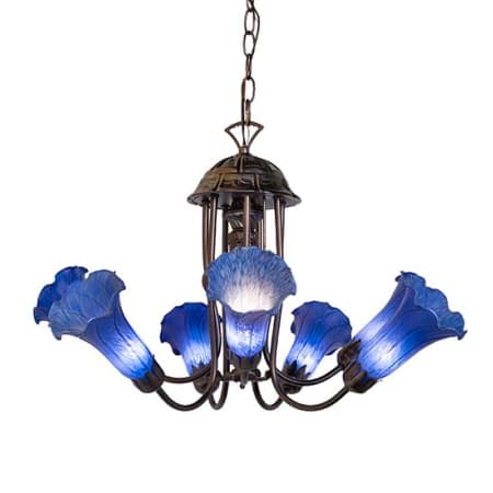 Meyda Tiffany Blue Tiffany 7 Light 24" Wide Chandelier Mahogany Bronze
