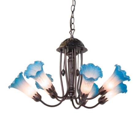 Meyda Tiffany Pink/Blue Tiffany 7 Light 24" Wide Chandelier Mahogany Bronze