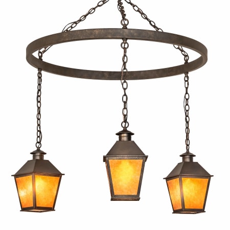 Meyda Tiffany Stafford 3 Light 48" Wide Multi Light Pendant with Amber Mica Shades Gilded Tobacco