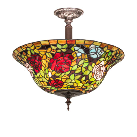 Meyda Tiffany Tiffany Rosebush 3 Light 20" Wide Semi-Flush Ceiling Fixture Mahogany Bronze