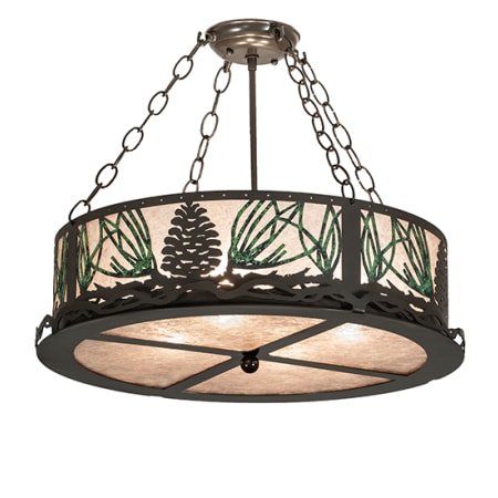 Meyda Tiffany Mountain Pine 4 Light 22" Wide Semi-Flush Drum Ceiling Fixture - Timeless Bronze Finish Timeless Bronze