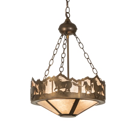 Meyda Tiffany Running Horses 3 Light 16" Wide Pendant with Silver Mica Shade Antique Copper