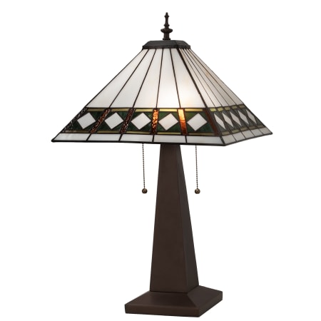 Meyda Tiffany Diamond Brand 2 Light 24" Tall Buffet, Tiffany Table Lamp with Stained Glass Shade Mahogany Bronze