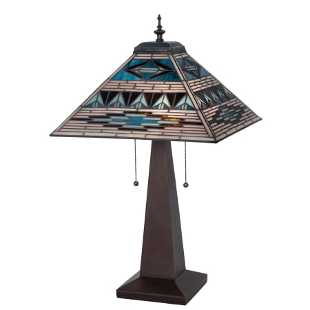 Meyda Tiffany Valencia 2 Light 24" Tall Buffet, Tiffany Table Lamp with Stained Glass Shade Mahogany Bronze